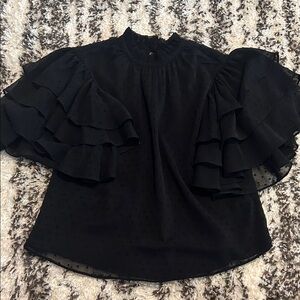 Elegant Black Ruffle Sleeve Blouse